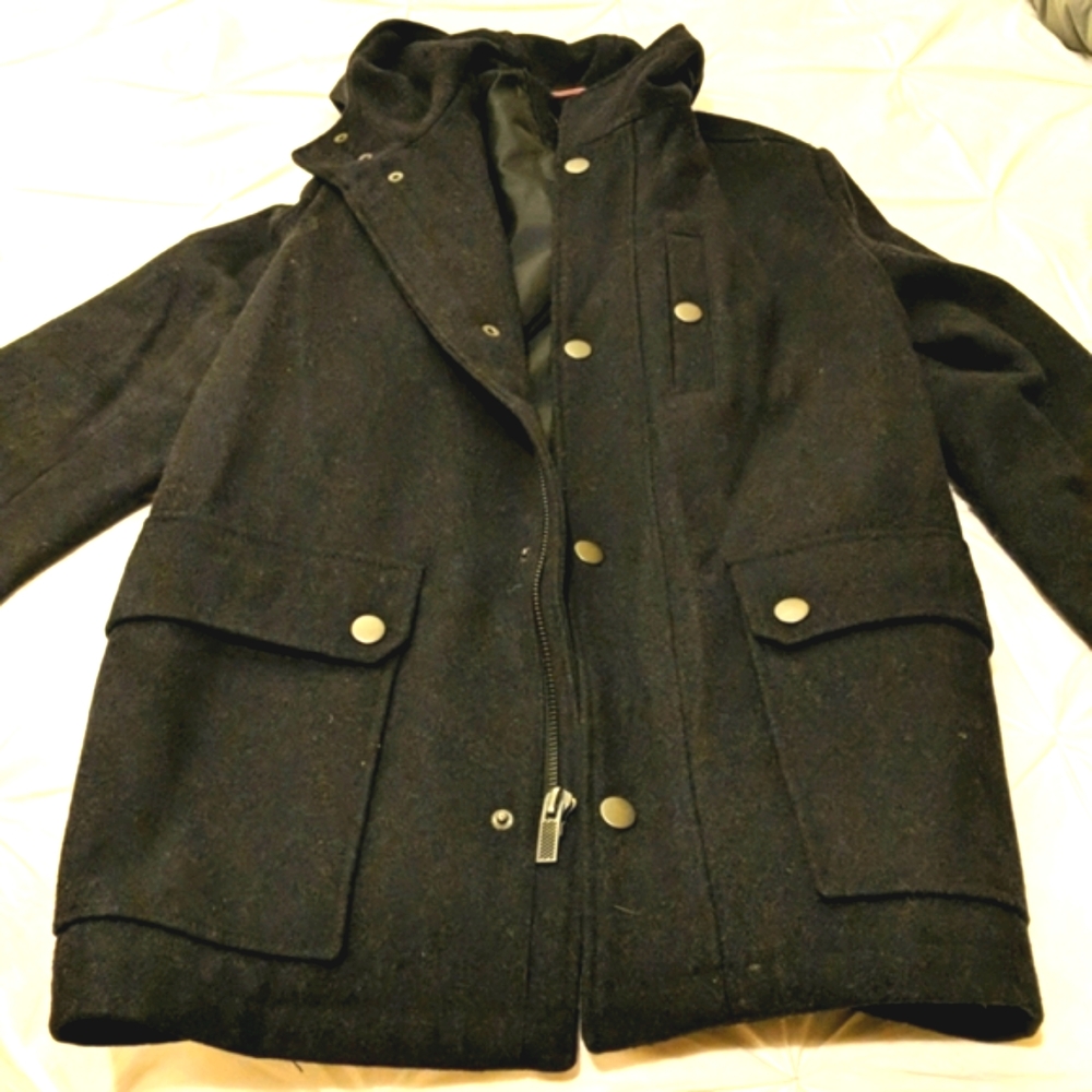 KENNETH COLE Hooded Wool Blend Coat Jacket